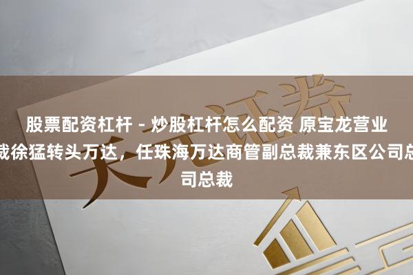 股票配资杠杆 - 炒股杠杆怎么配资 原宝龙营业总裁徐猛转头万达，任珠海万达商管副总裁兼东区公司总裁